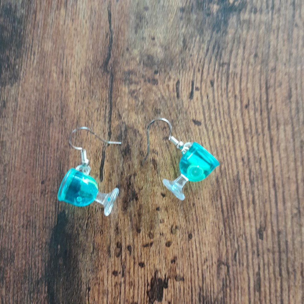 Blue Cocktail Glass Earrings